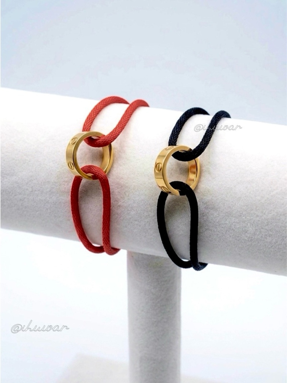 18K Gold Plated Unisex Adjustable Red Cord Screw Ring Bracelet - Picture 7 of 7